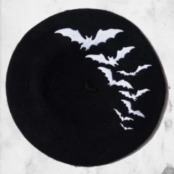 Bat Beret Hat (White) -Mortem Horror Shop bat beret hat white kreepsville