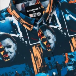Halloween II "Mural Of A Madman" Button-Up -Mortem Horror Shop halloween themed button up shirt