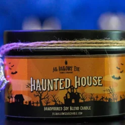 Haunted House (Drunk Pumpkin) - Wood Wick Candle -Mortem Horror Shop haunted house all hallows eve