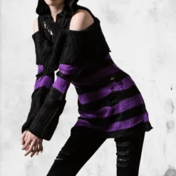 Salvia Hooded Knit Sweater 7 Salvia Hooded Knit Sweater -Mortem Horror Shop hooded knit sweater killstar plum