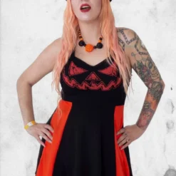 Jack-O-Latern Pumpkin Pinafore Dress -Mortem Horror Shop jack o lantern dress