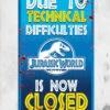 Jurassic World - Ride Closed (Aluminum Sign) -Mortem Horror Shop jurrasic world park closed sign