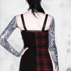 Bury Me Bondage Dress -Mortem Horror Shop killstar black red checkered dress
