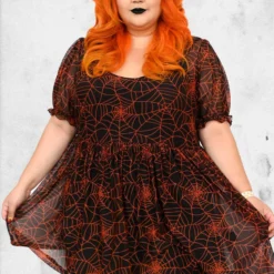 Cobweb Mesh Babydoll Dress -Mortem Horror Shop mesh foxblood spiderweb dress summer halloween