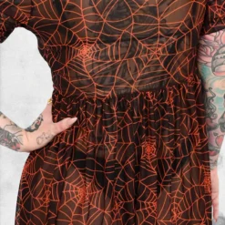 Cobweb Mesh Babydoll Dress -Mortem Horror Shop mesh killstar spiderweb foxblood dress