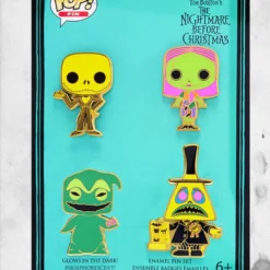 The Nightmare Before Christmas - Blacklight Reactive Set (Enamel Pins) -Mortem Horror Shop nightmare before christmas glowing pins