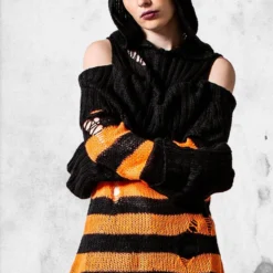 Bootiful Hooded Knit Sweater -Mortem Horror Shop orange black sweater