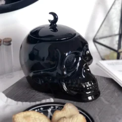 Skull Cookie Jar (Black) -Mortem Horror Shop skull shaped cookie jar